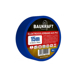 Ізоляційна стрічка ПВХ 0,15 мм×19 мм×15 м блакитна BAUKRAFT Ізоляційна стрічка ПВХ 0,15 мм×19 мм×15 м блакитна BAUKRAFT