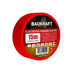 Ізоляційна стрічка ПВХ 0,15 мм×19 мм×15 м червона BAUKRAFT Ізоляційна стрічка ПВХ 0,15 мм×19 мм×15 м червона BAUKRAFT