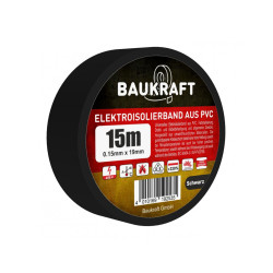 Ізоляційна стрічка ПВХ 0,15 мм×19 мм×15 м чорна BAUKRAFT Ізоляційна стрічка ПВХ 0,15 мм×19 мм×15 м чорна BAUKRAFT
